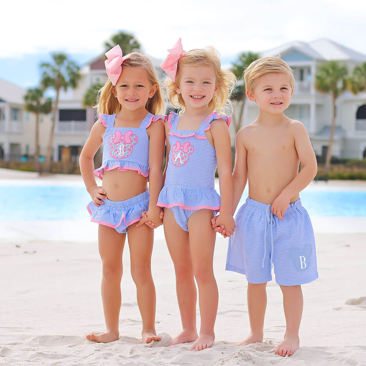 Mouse Ears Blue Gingham Two Piece Swimsuit