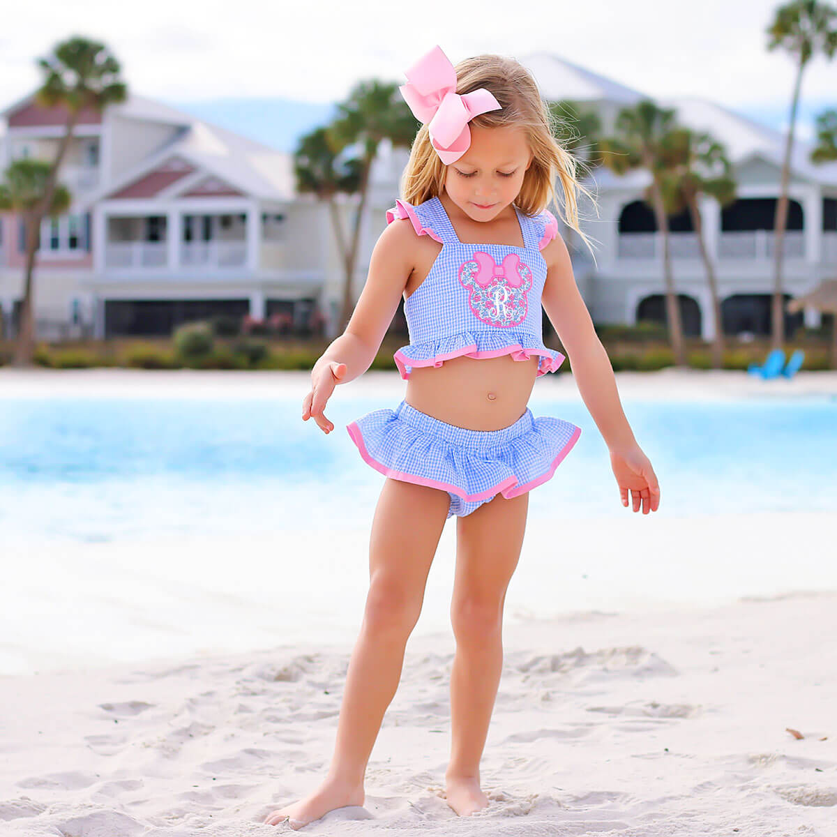 Mouse Ears Blue Gingham Two Piece Swimsuit