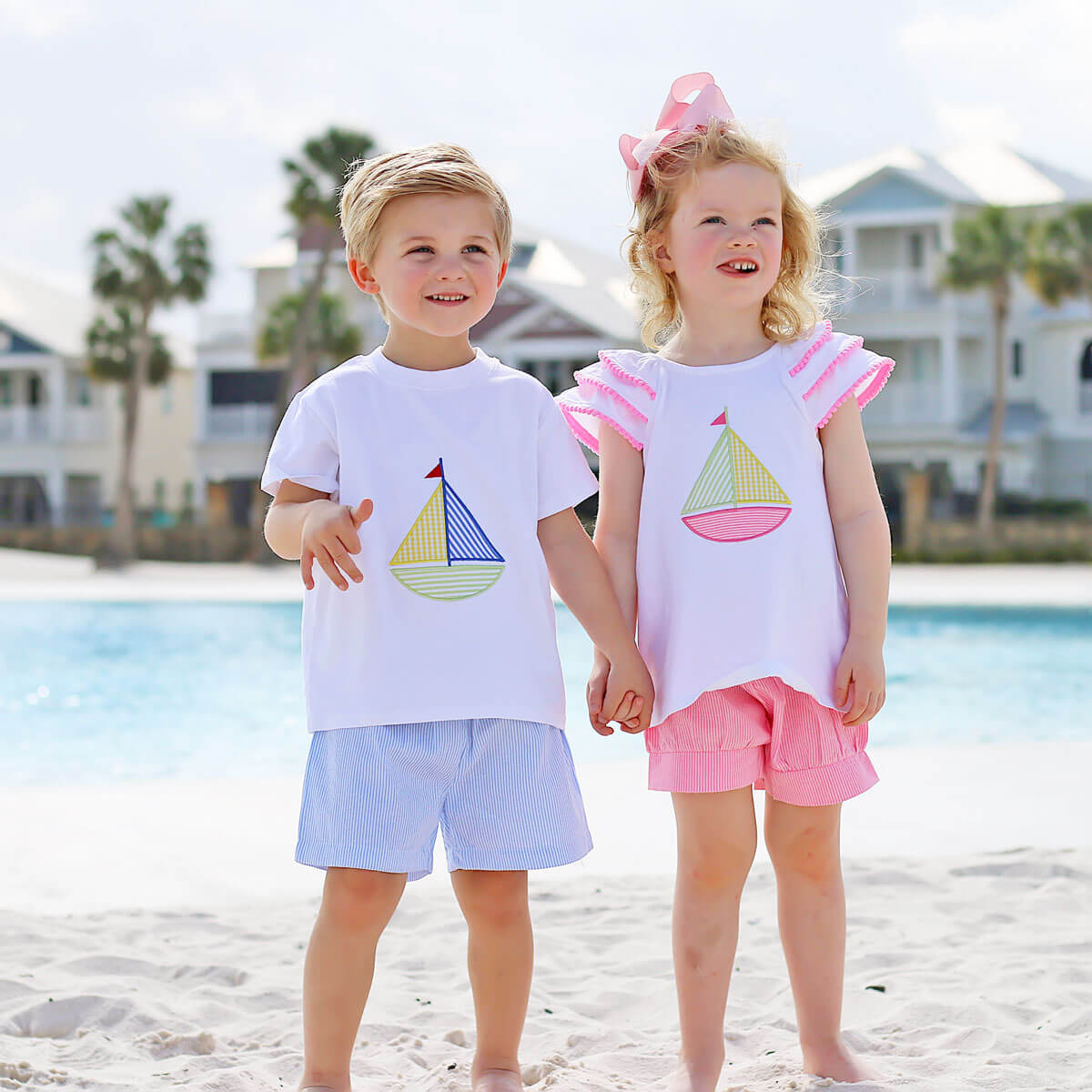 Sailboat White Ruffle Milly Short Set
