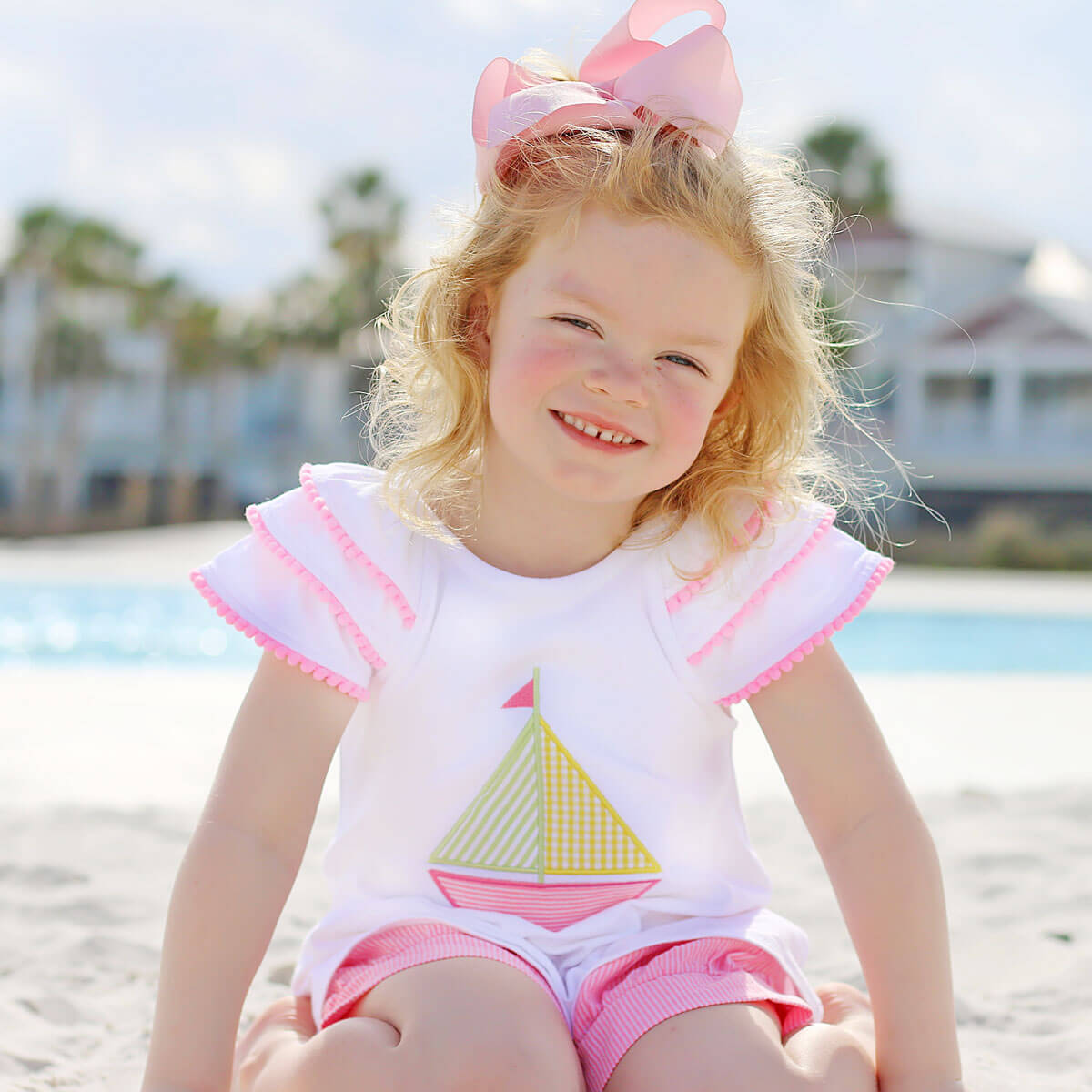 Sailboat White Ruffle Milly Short Set