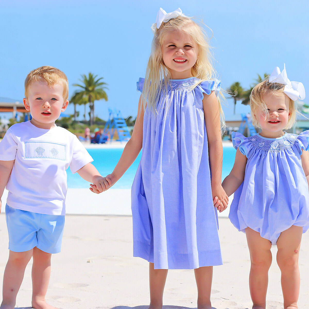 Seashell Smocked Blue Gingham Dress