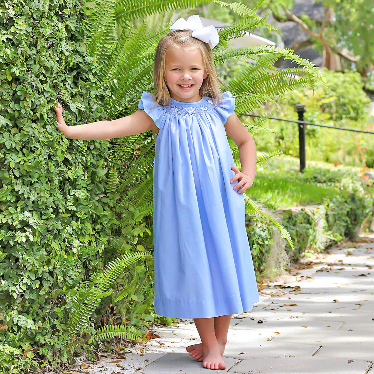 Seashell Smocked Blue Gingham Dress