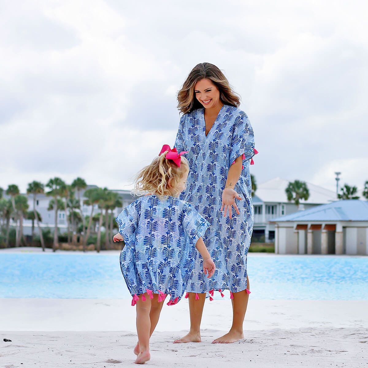 Blue Leaf Print Swim Cover Up