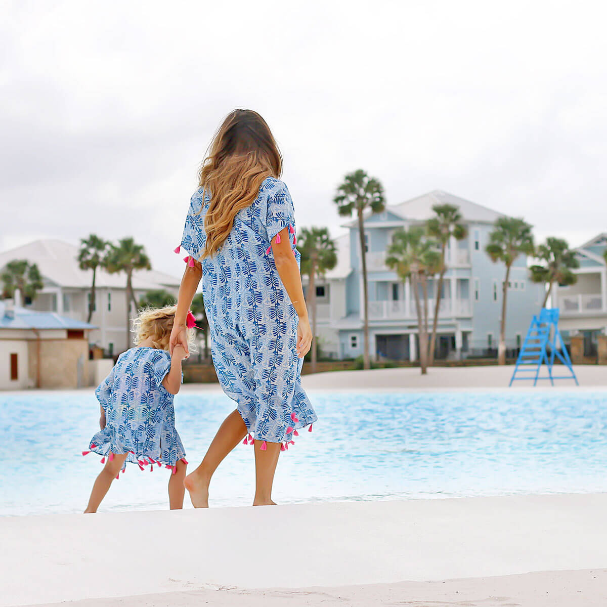 Blue Leaf Print Swim Cover Up