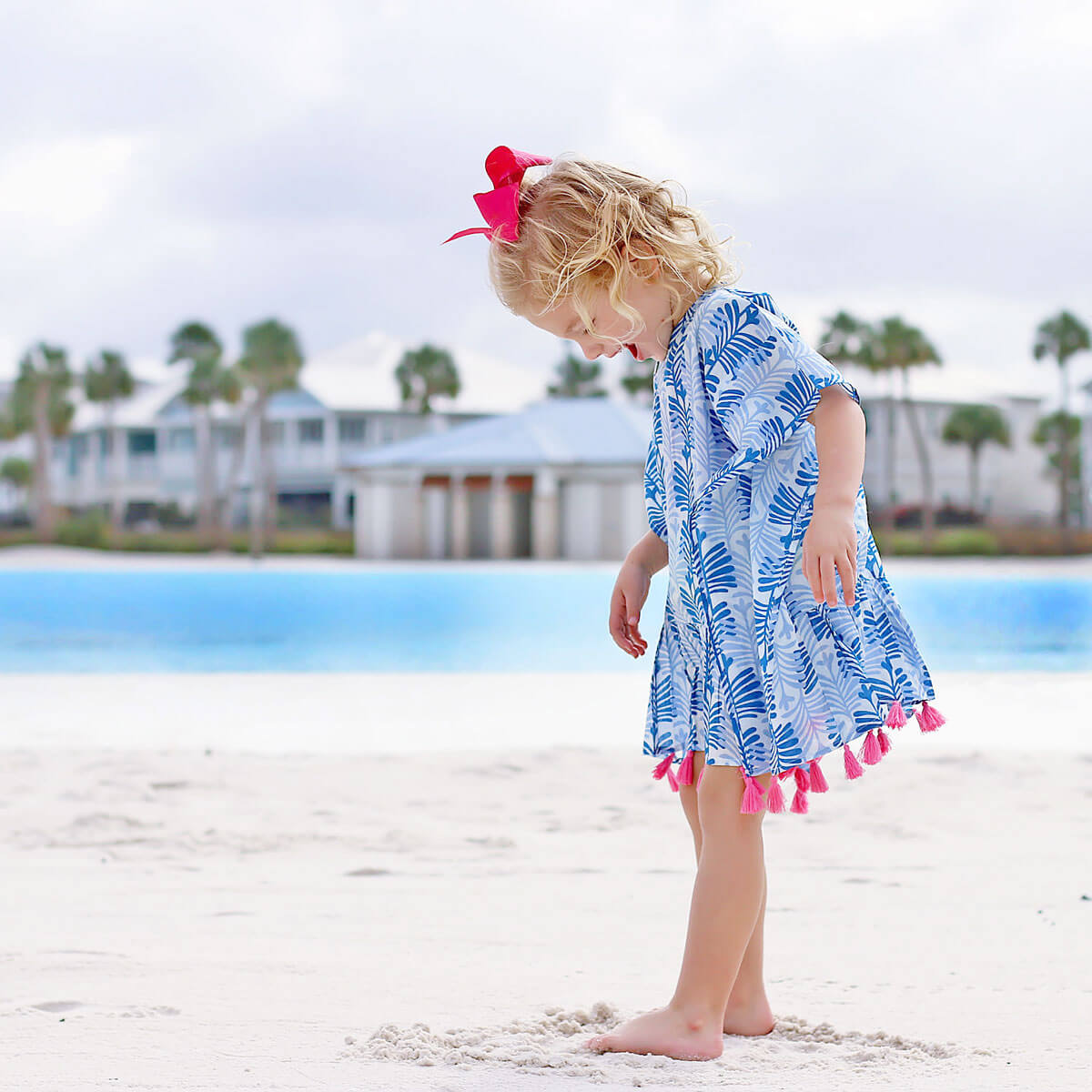 Blue Leaf Print Swim Cover Up