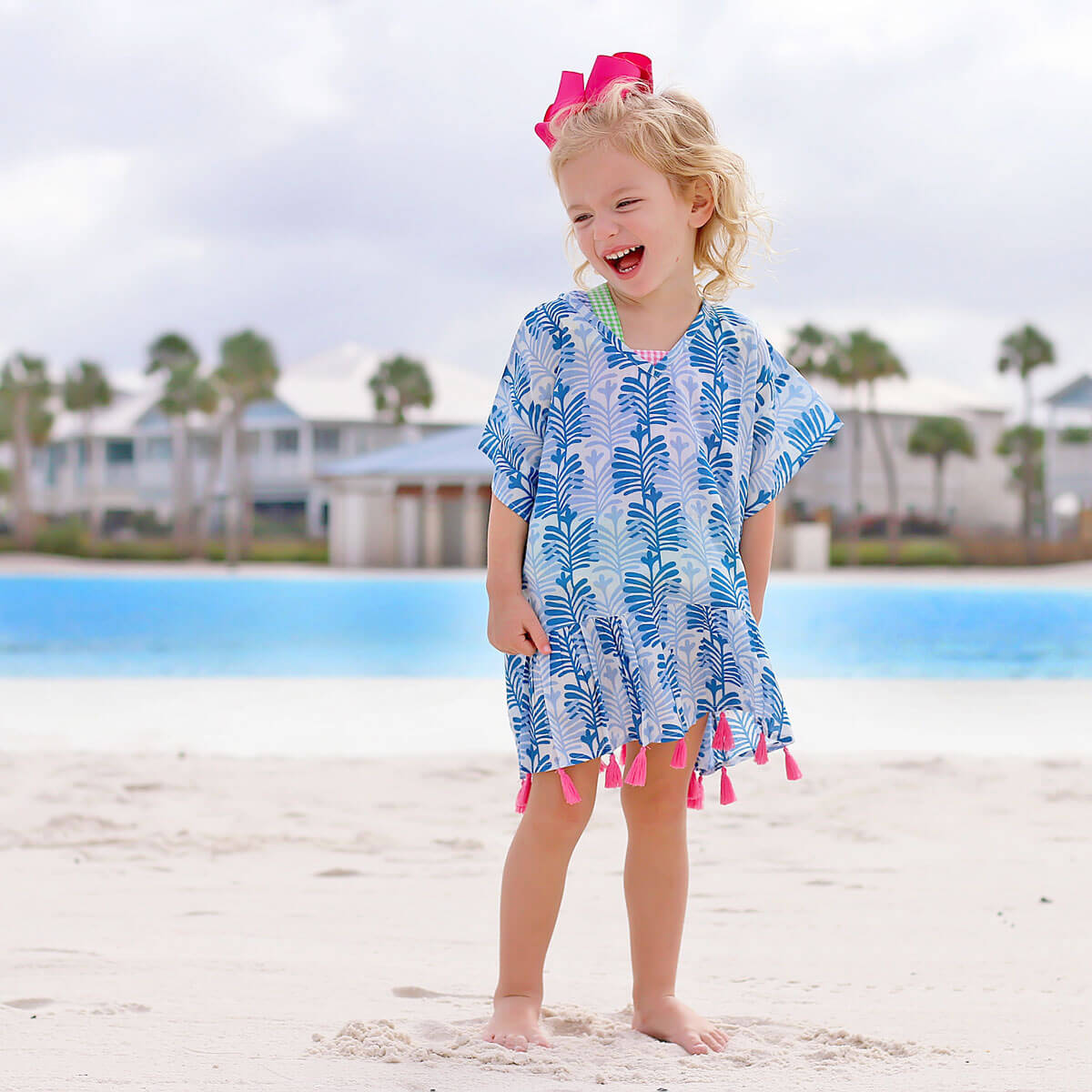 Blue Leaf Print Swim Cover Up