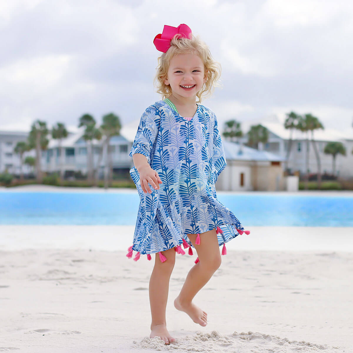 Blue Leaf Print Swim Cover Up