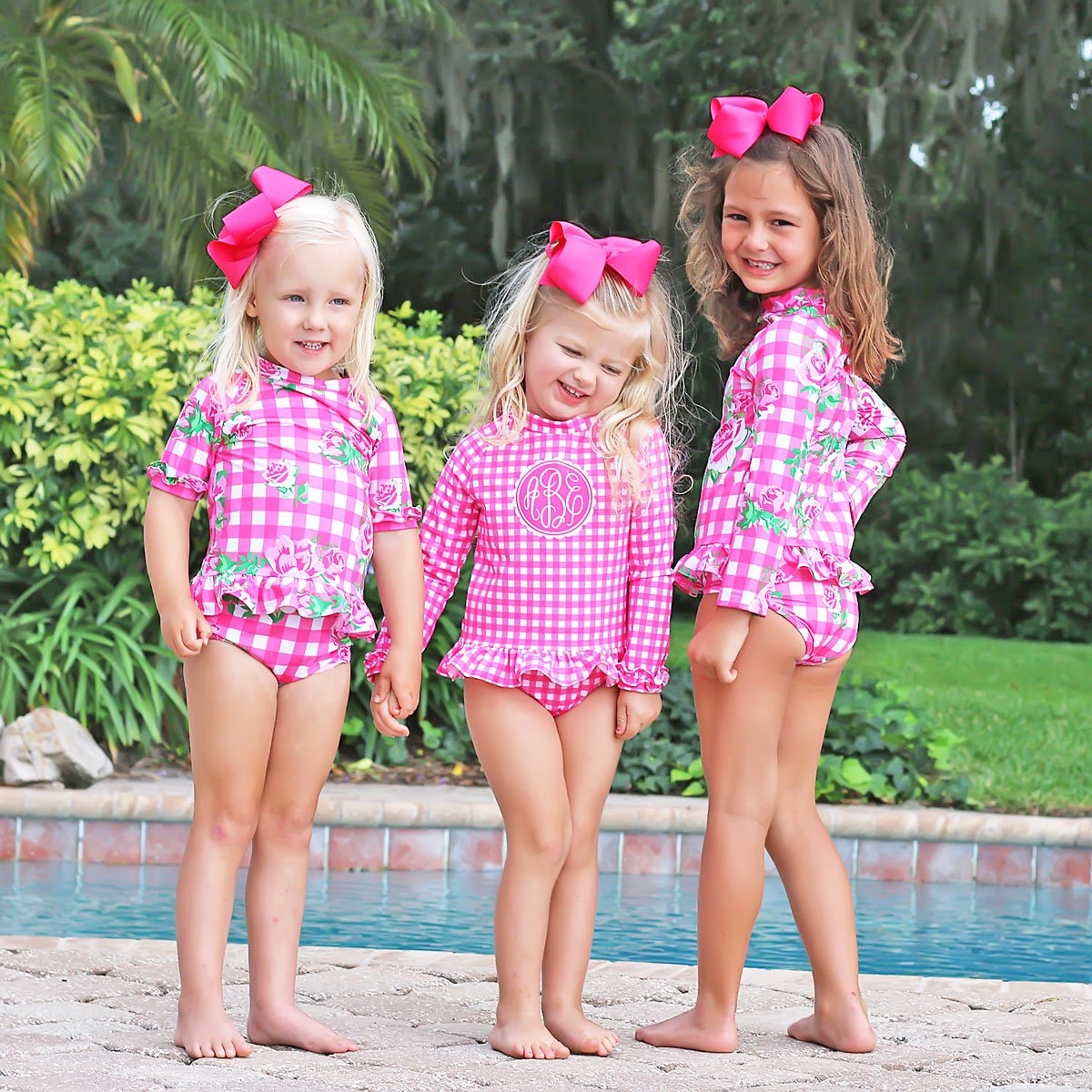 Gingham Short Sleeve Rash Guard Set