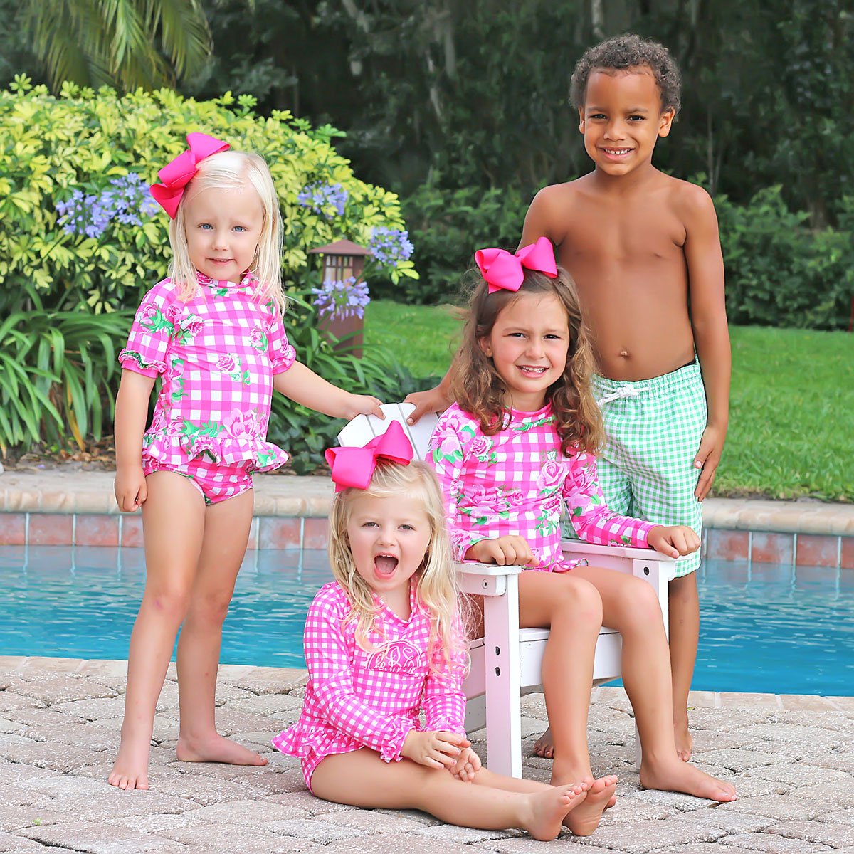 Gingham Short Sleeve Rash Guard Set