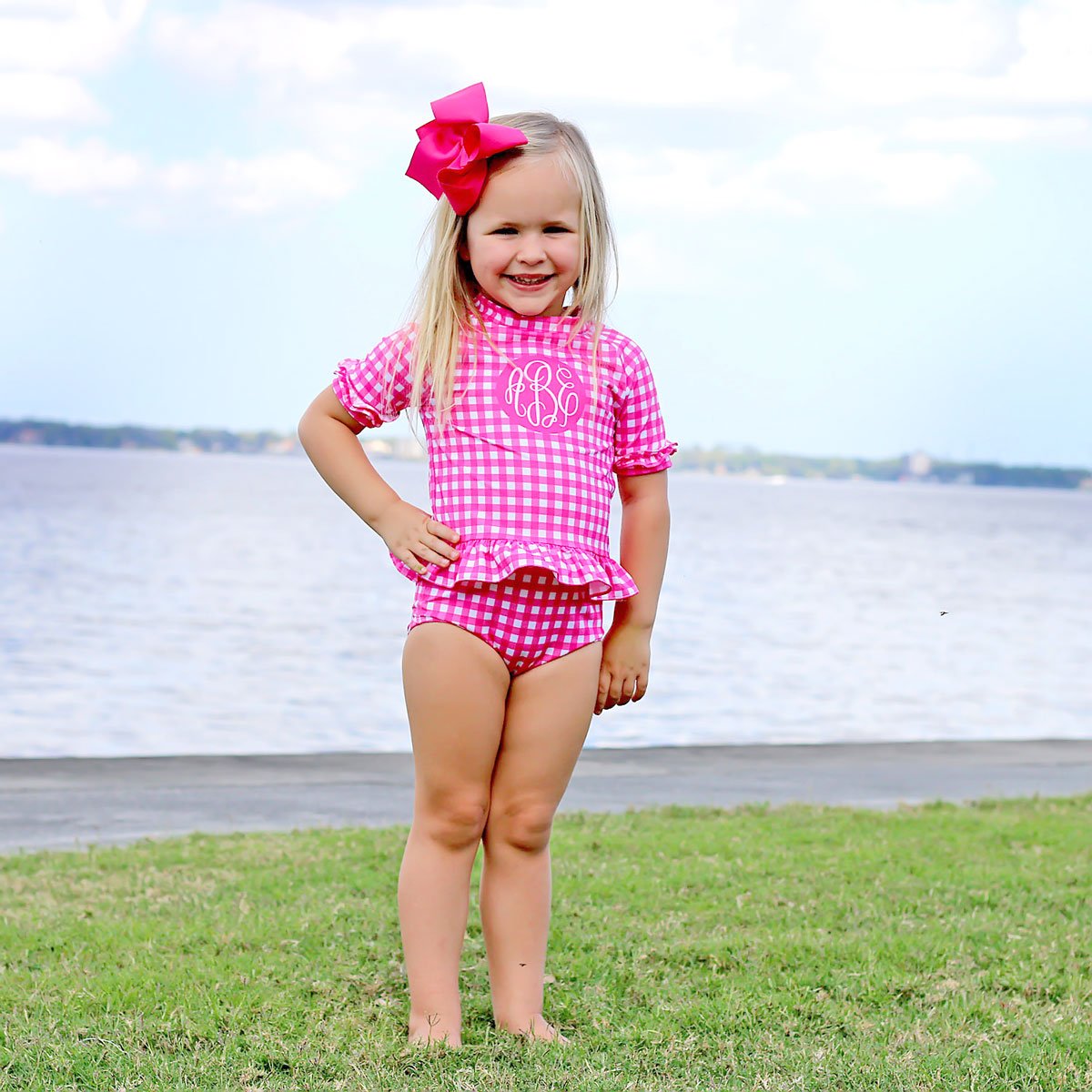Gingham Short Sleeve Rash Guard Set