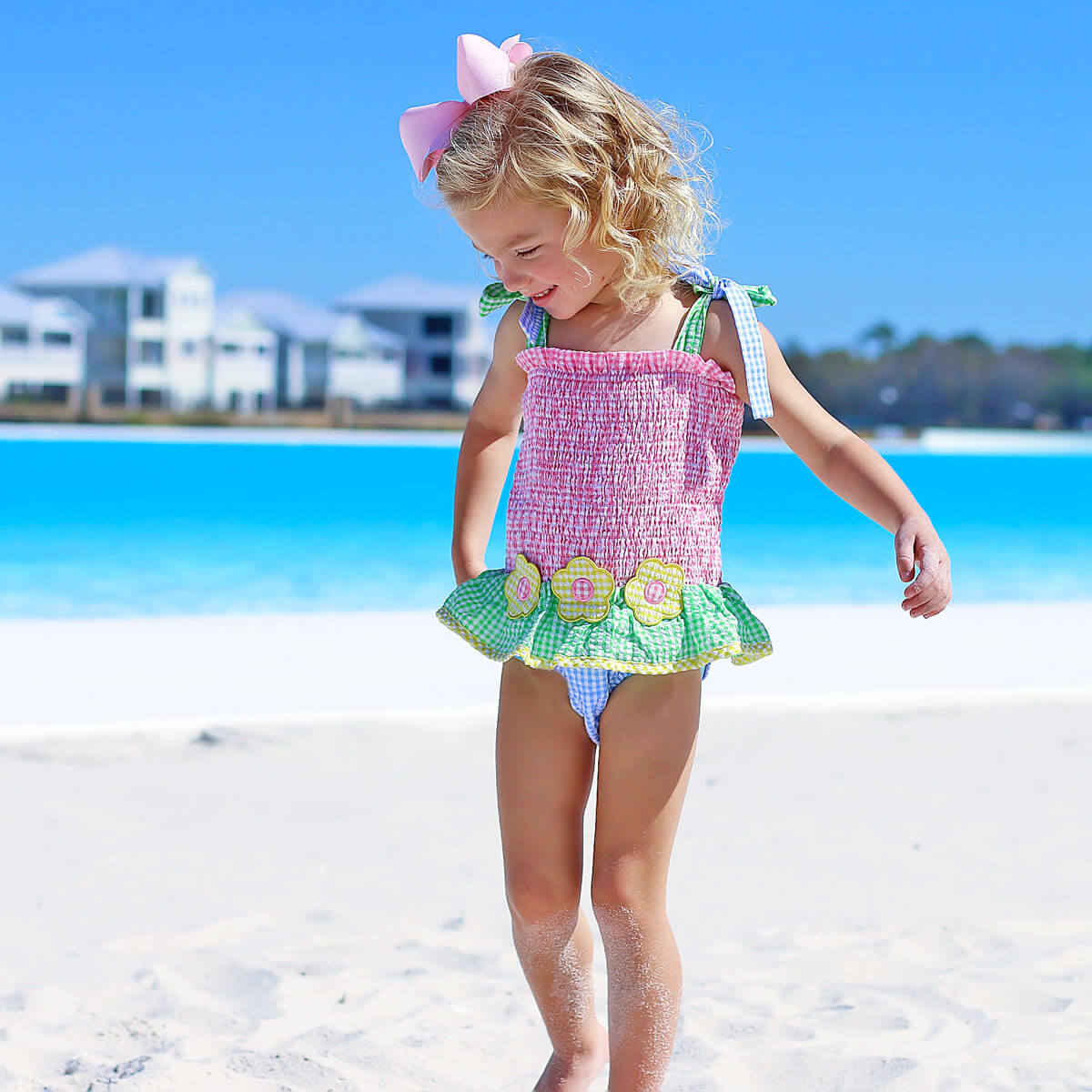 Multi Seersucker Daisy Swimsuit