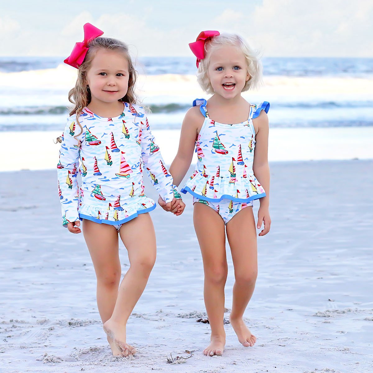 Watercolor Sailboat One Piece Swimsuit