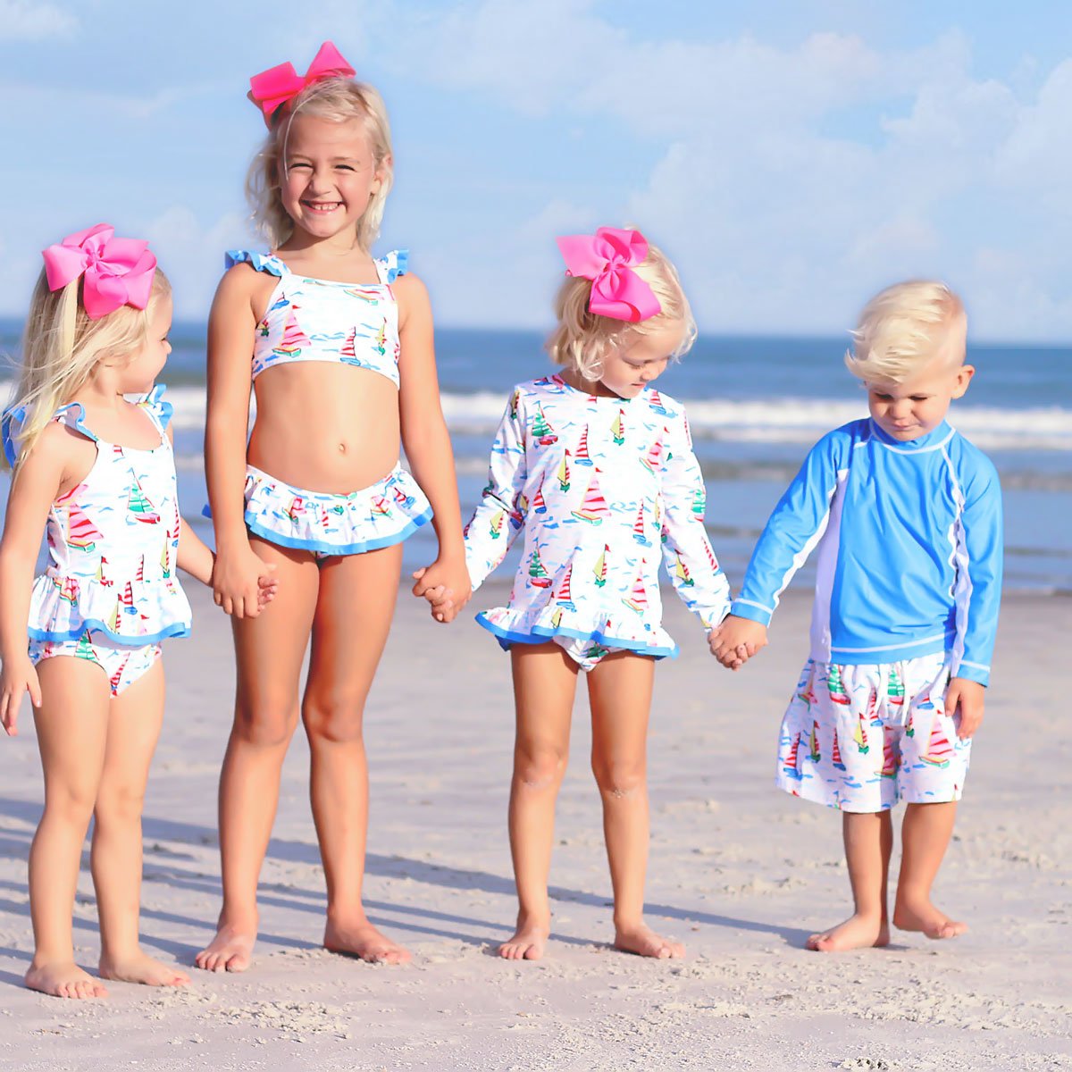 Watercolor Sailboat One Piece Swimsuit