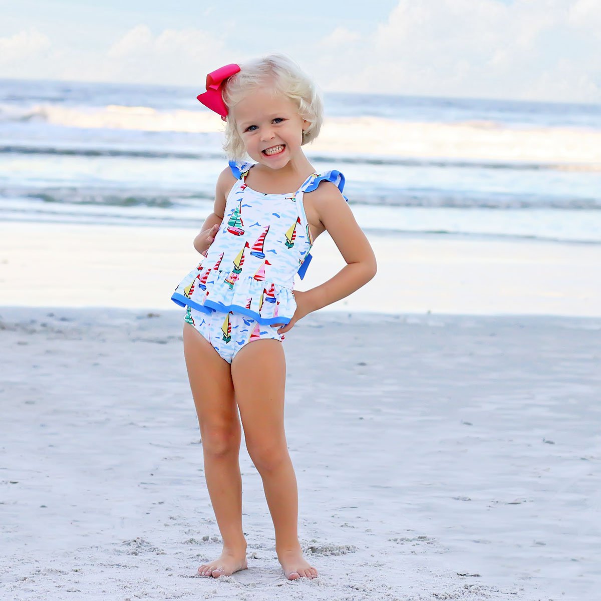 Watercolor Sailboat One Piece Swimsuit