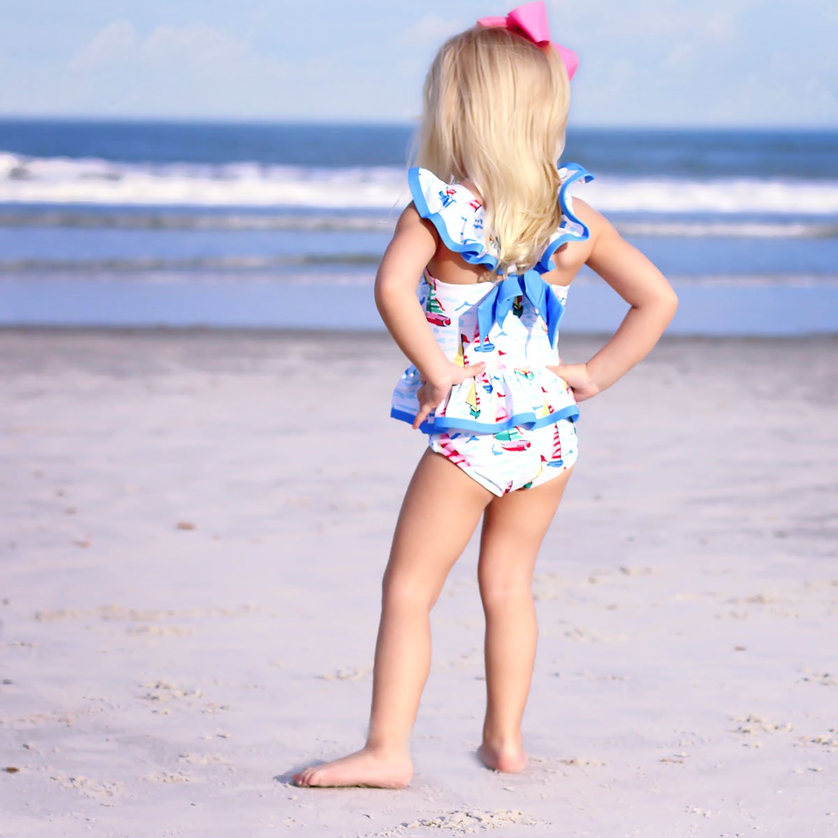 Watercolor Sailboat One Piece Swimsuit