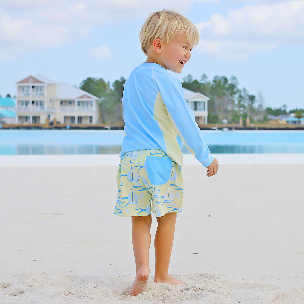 Yellow and Blue Long Sleeve Rash Guard