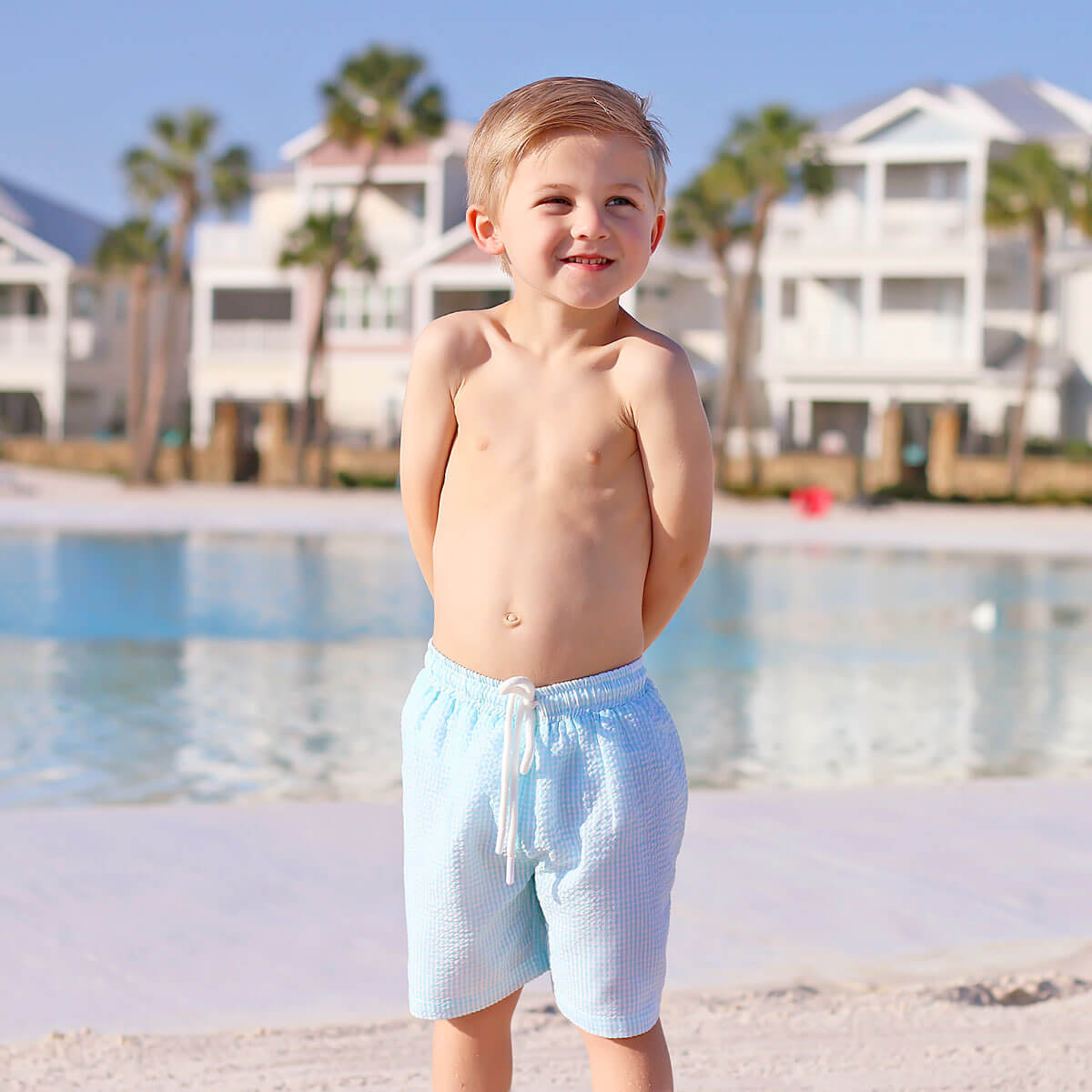 Sea Island Turquoise Gingham Swim Trunks