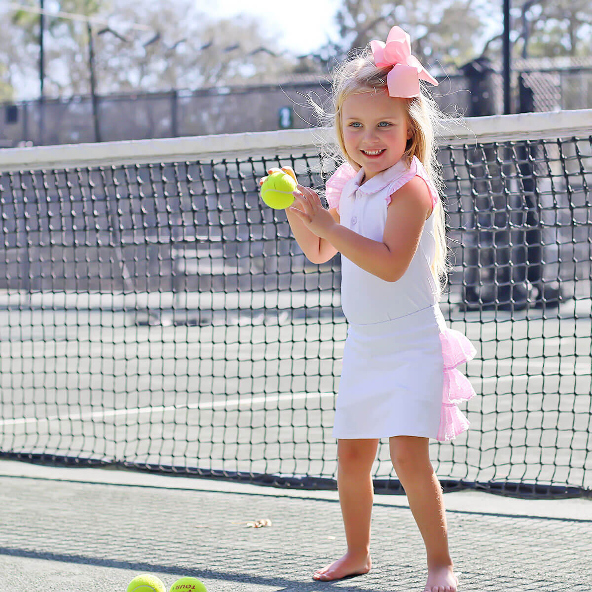 White Polo Pink Ruffle Tennis Skirt Set