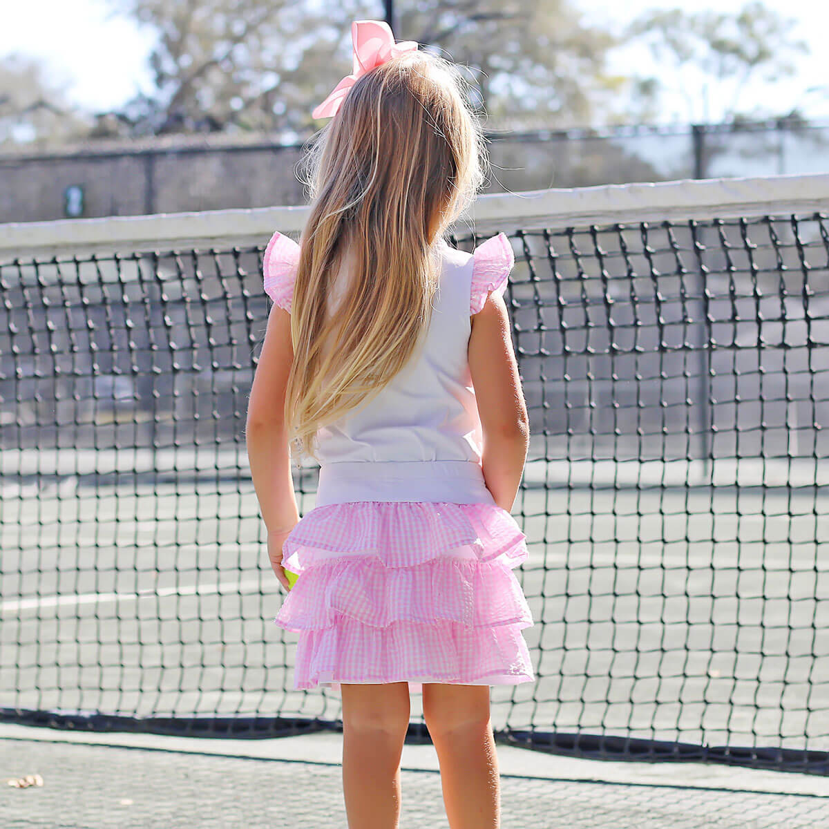 White Polo Pink Ruffle Tennis Skirt Set