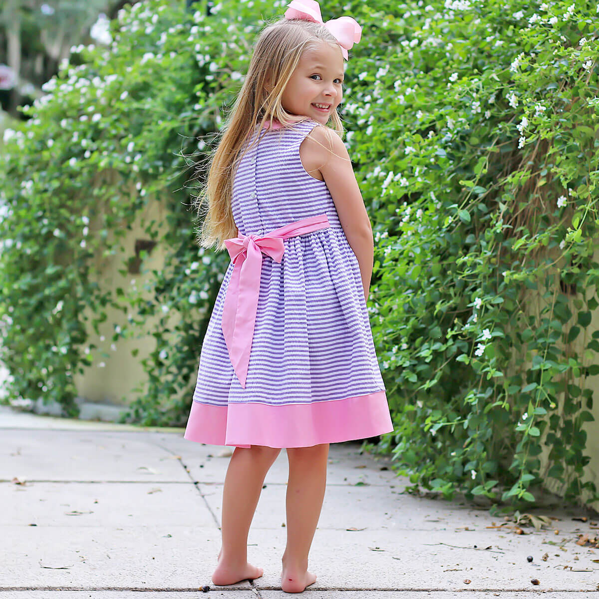 Purple Stripe Collared Tie-Back Dress