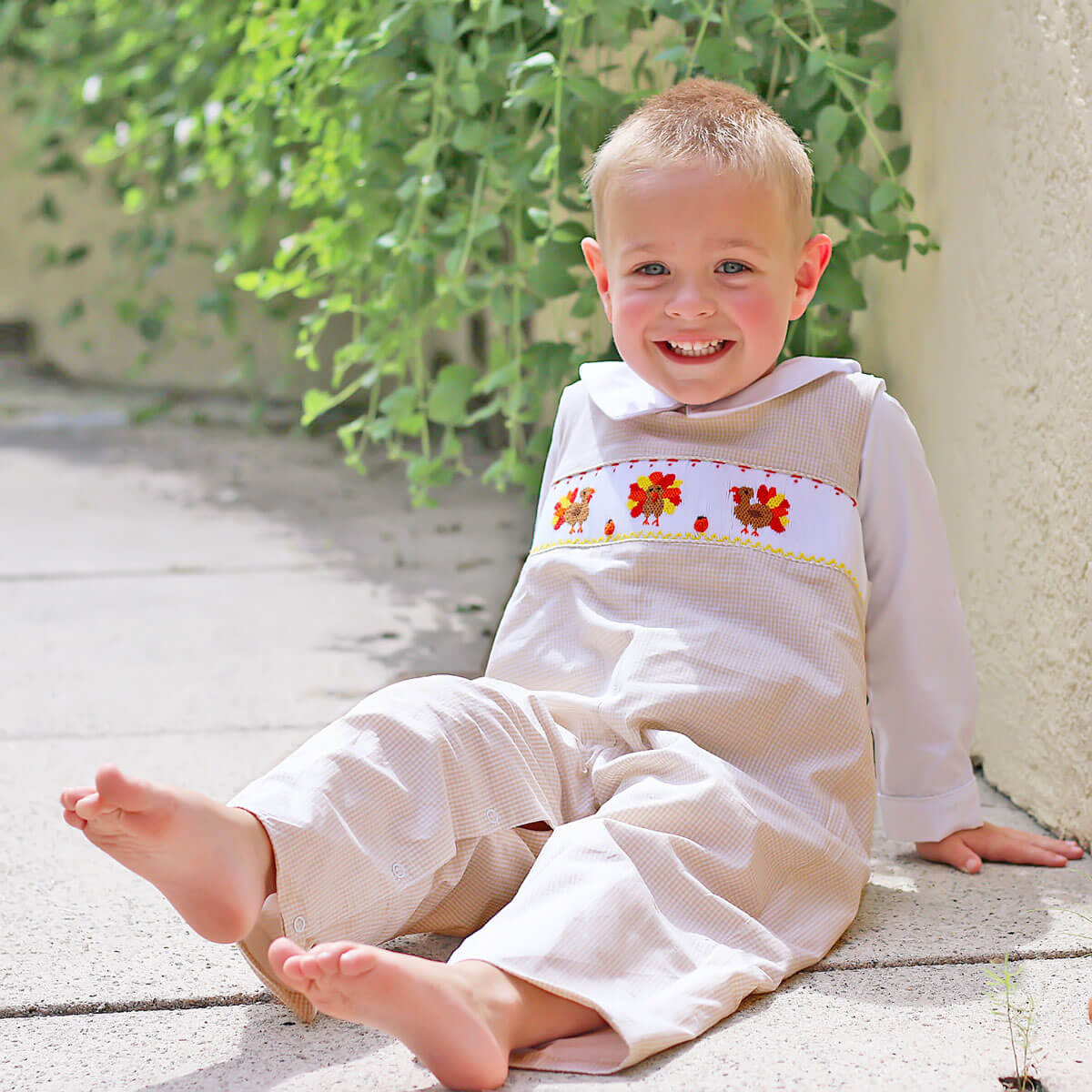 Smocked Turkey Khaki Gingham Longall