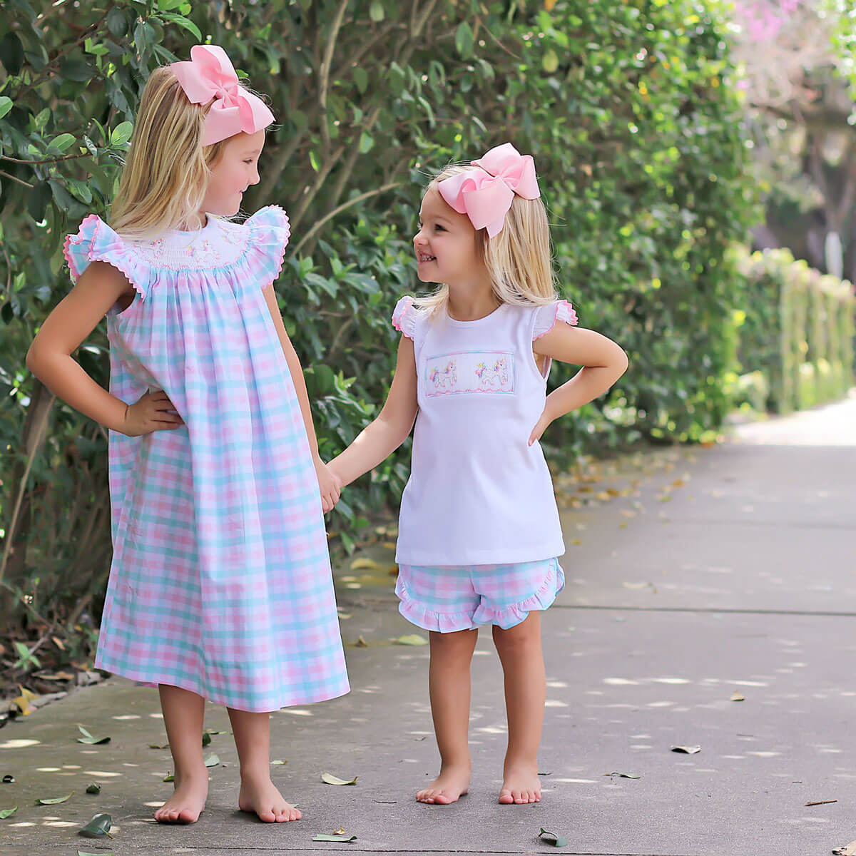Unicorn Pink and Aqua Plaid Short Set