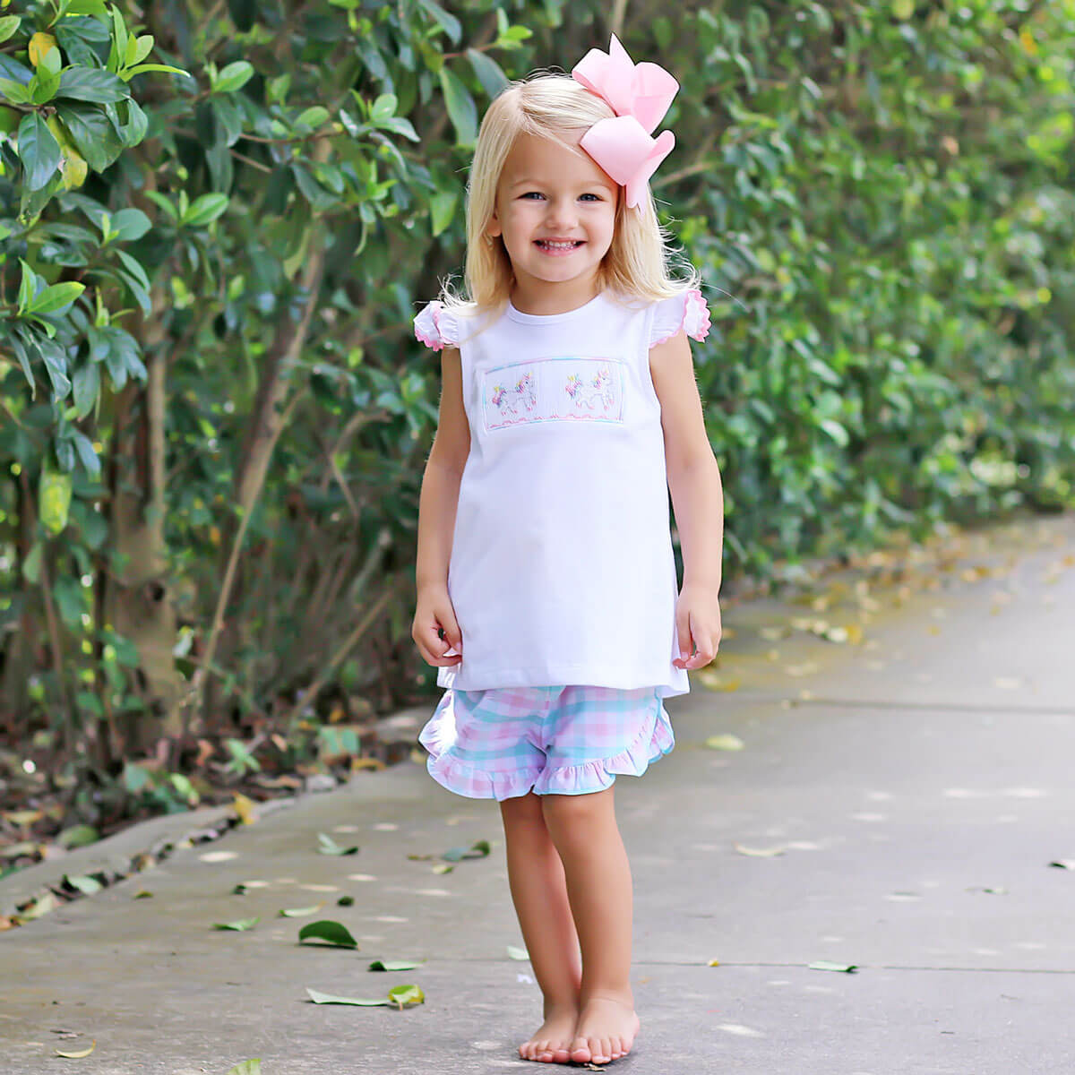 Unicorn Pink and Aqua Plaid Short Set