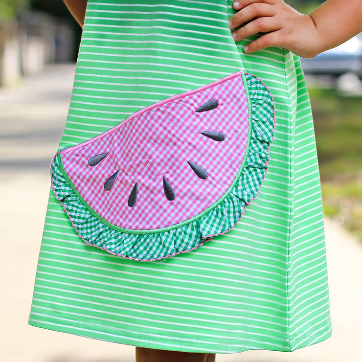 Watermelon Ruffle Green Stripe Dress