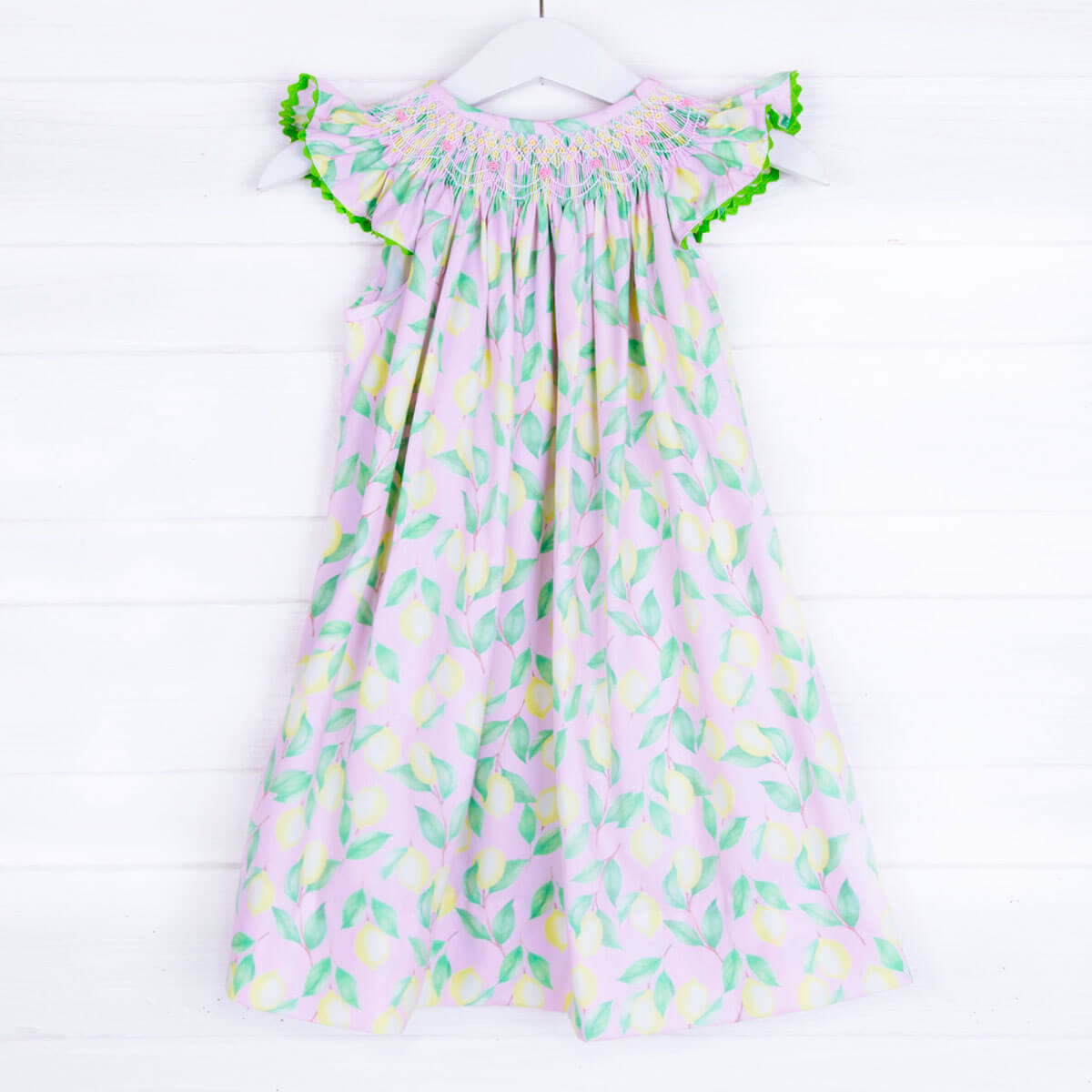 Geometric Smocked Pink Lemon Dress