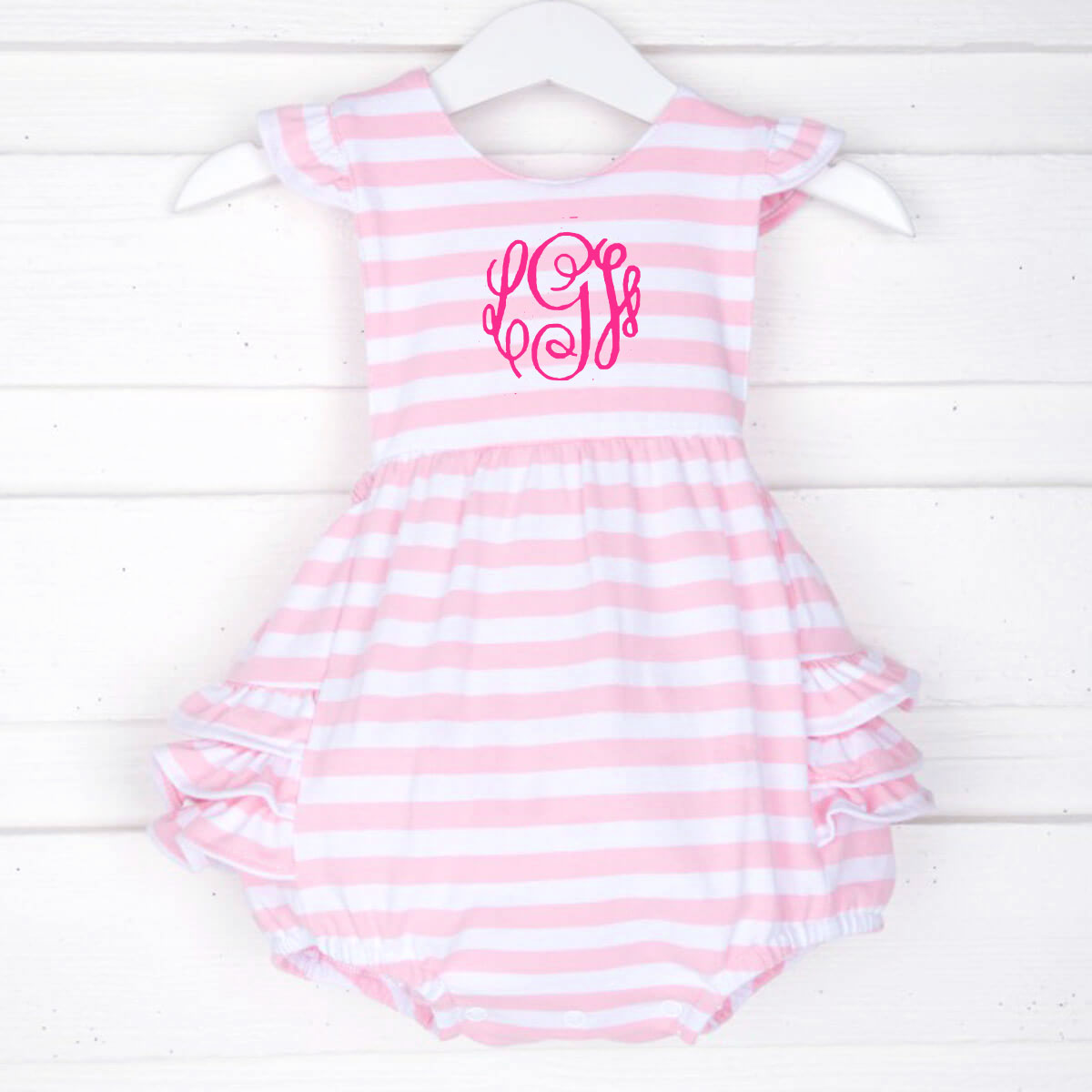 Pink Stripe Knit Ruffle Bubble