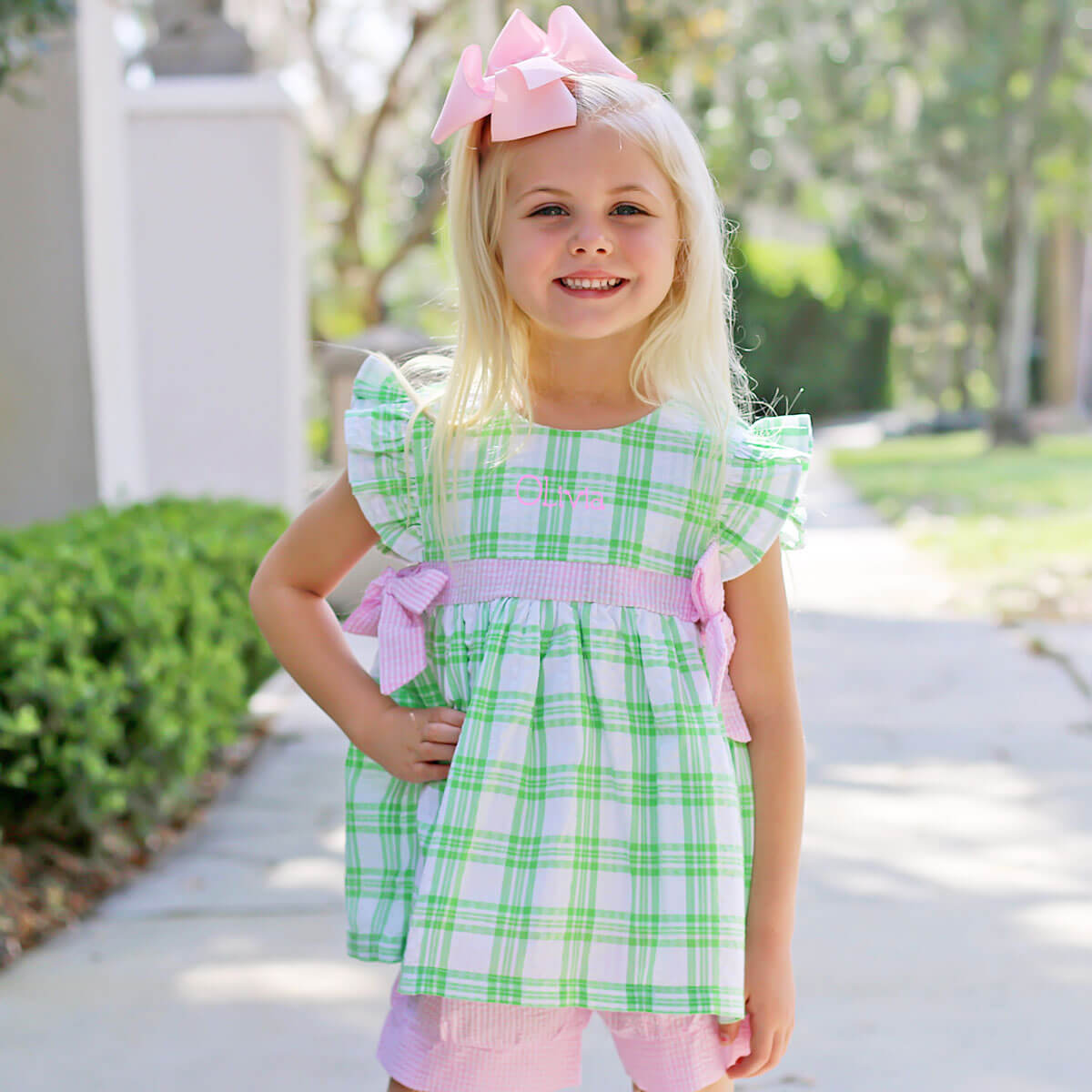 Lime Green Plaid Avery Short Set