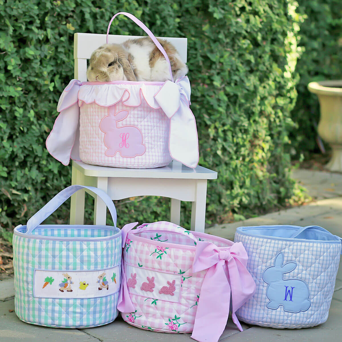 Pink Windowpane Bow Easter Basket