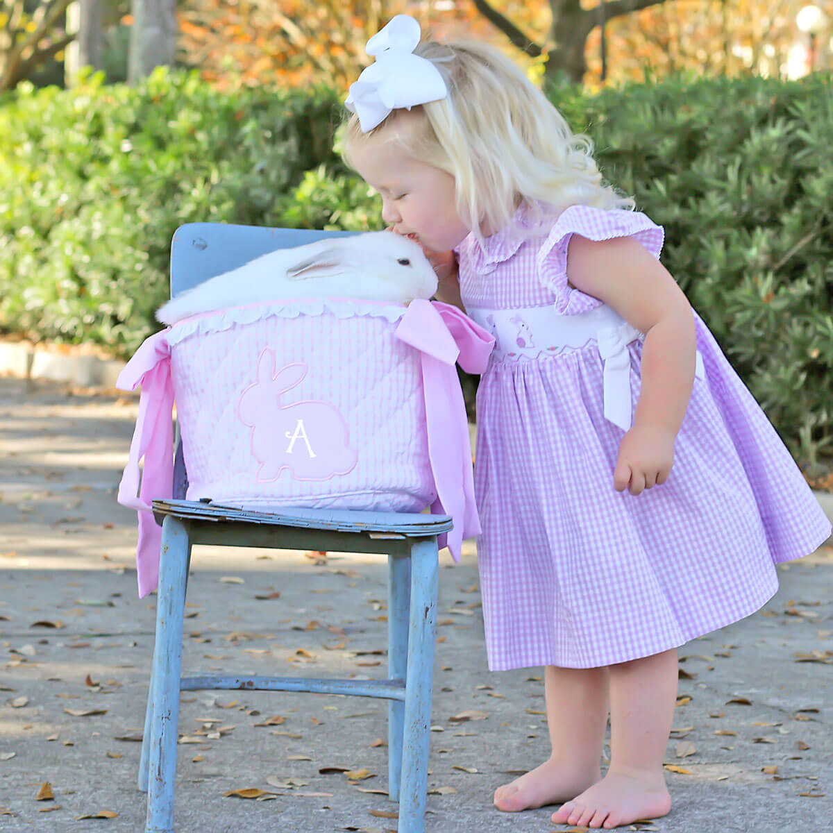 Bunny Silhouette Smocked Ruffle Collared Dress Lavender Check
