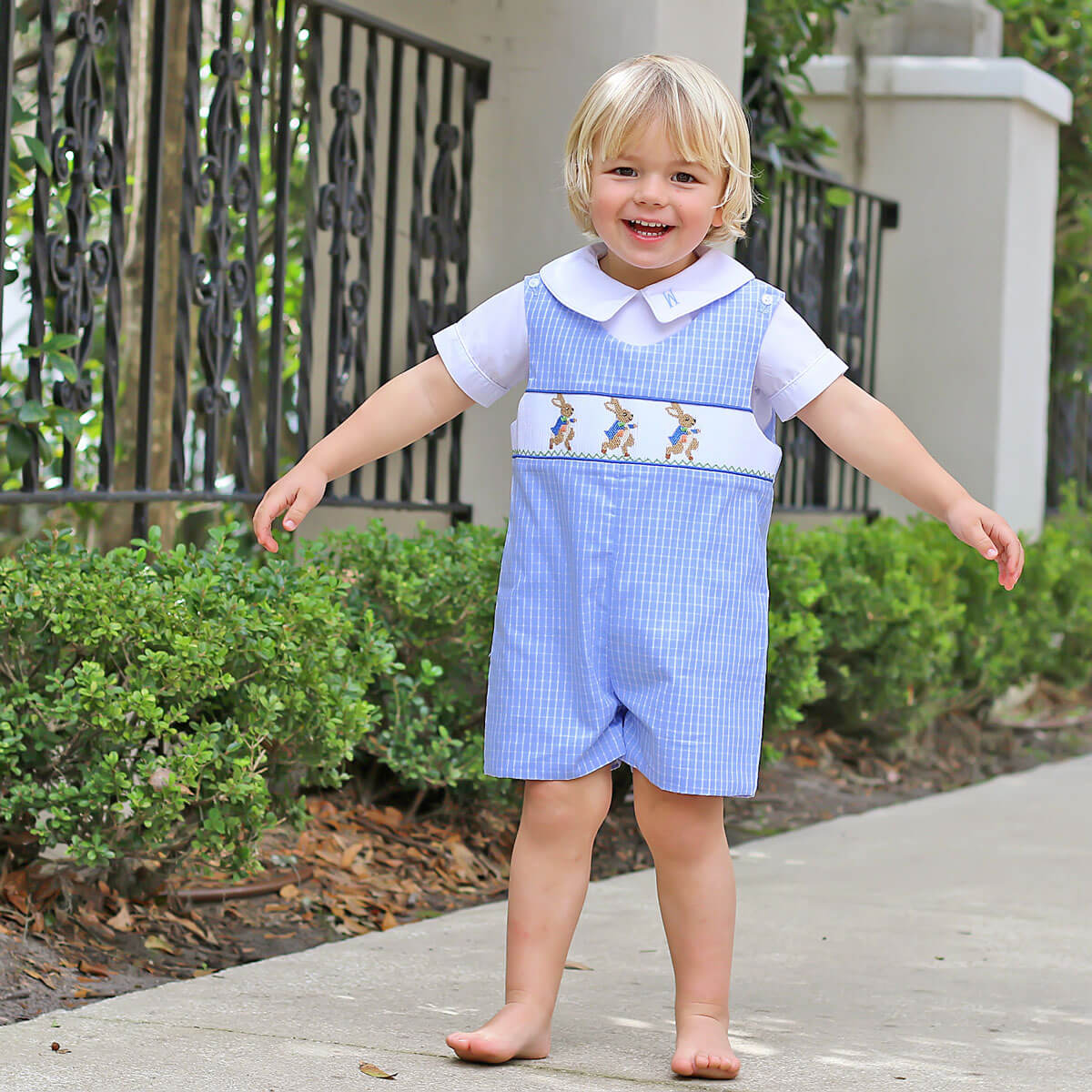 Storybook Smocked Blue Windowpane Jon Jon