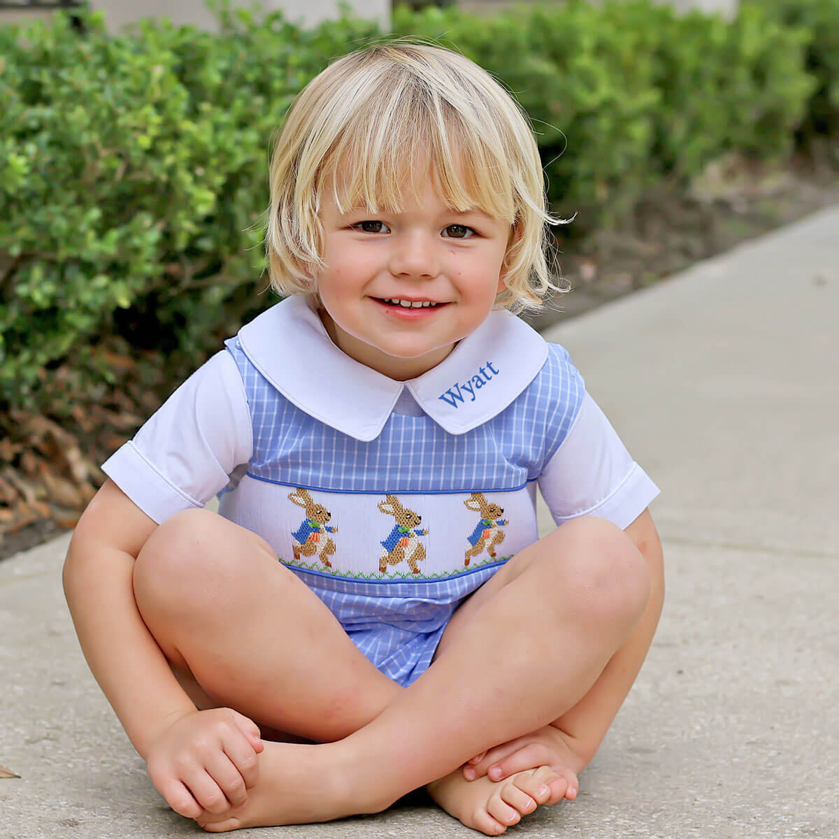 Storybook Smocked Blue Windowpane Jon Jon
