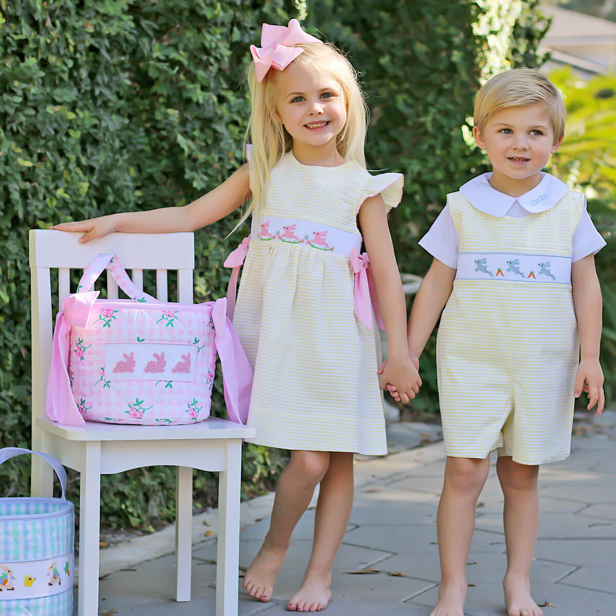 Hoppy Bunnies Yellow Smocked Beverly Dress