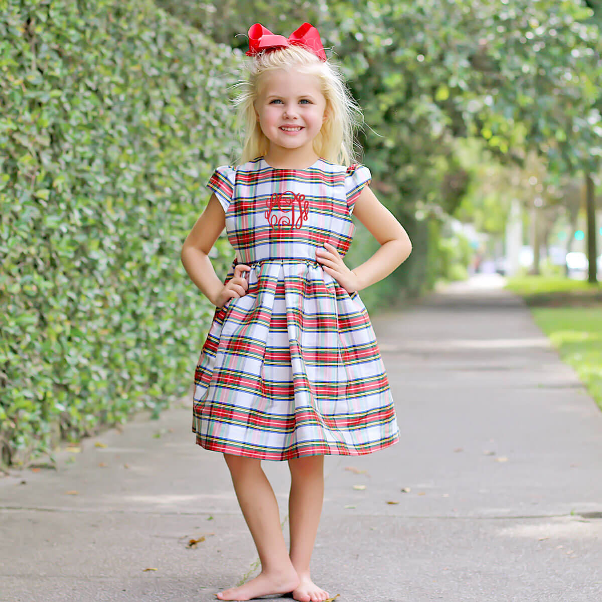 Festive Plaid Taffeta Sash Dress