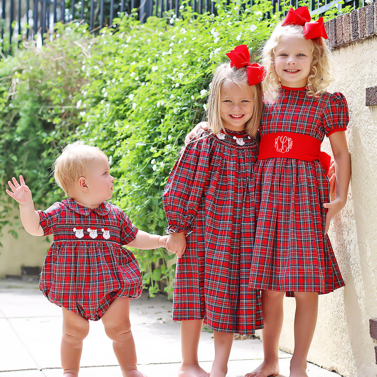 Smocked Santa Red Plaid Boy Bubble