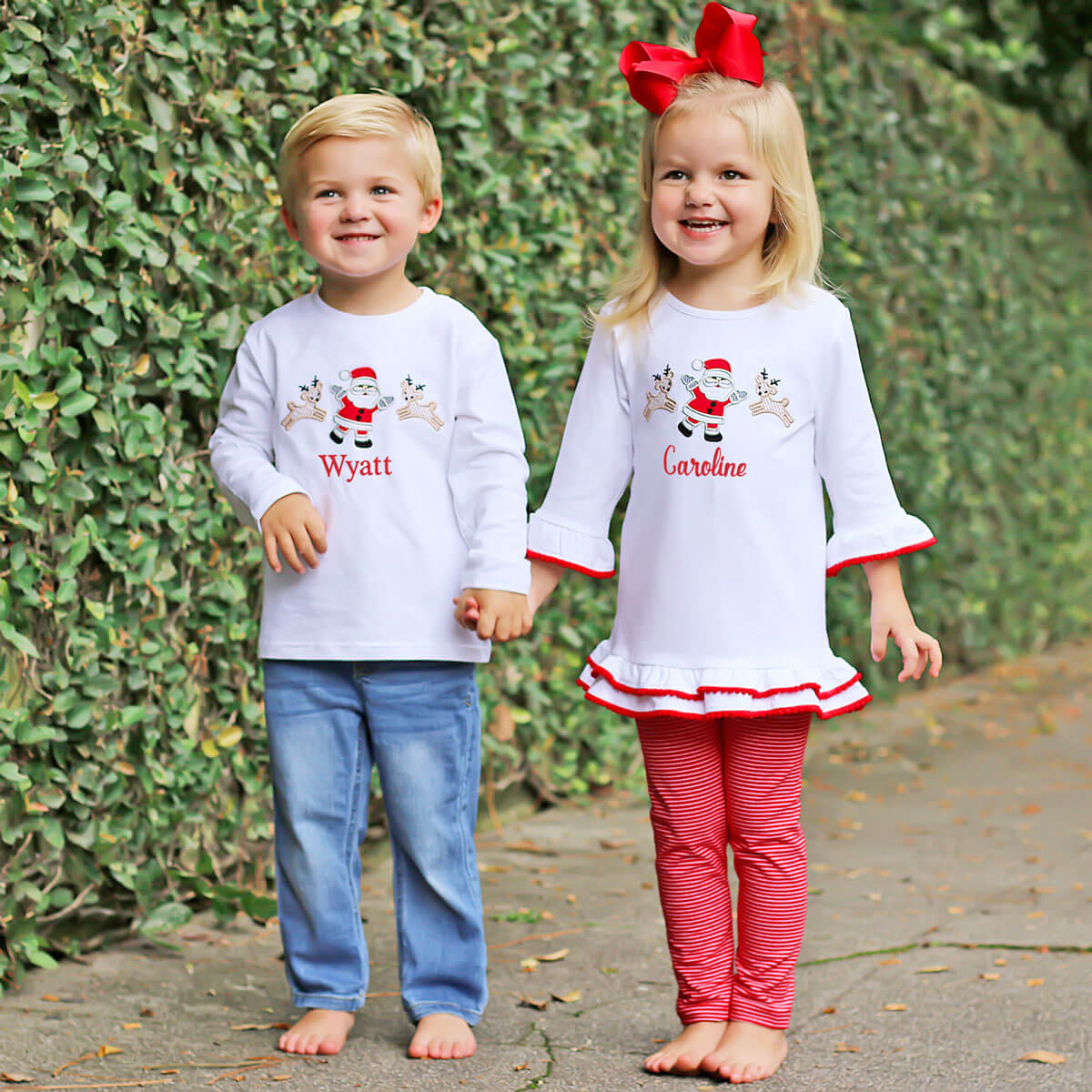 Santa's Reindeer White Long Sleeve Shirt