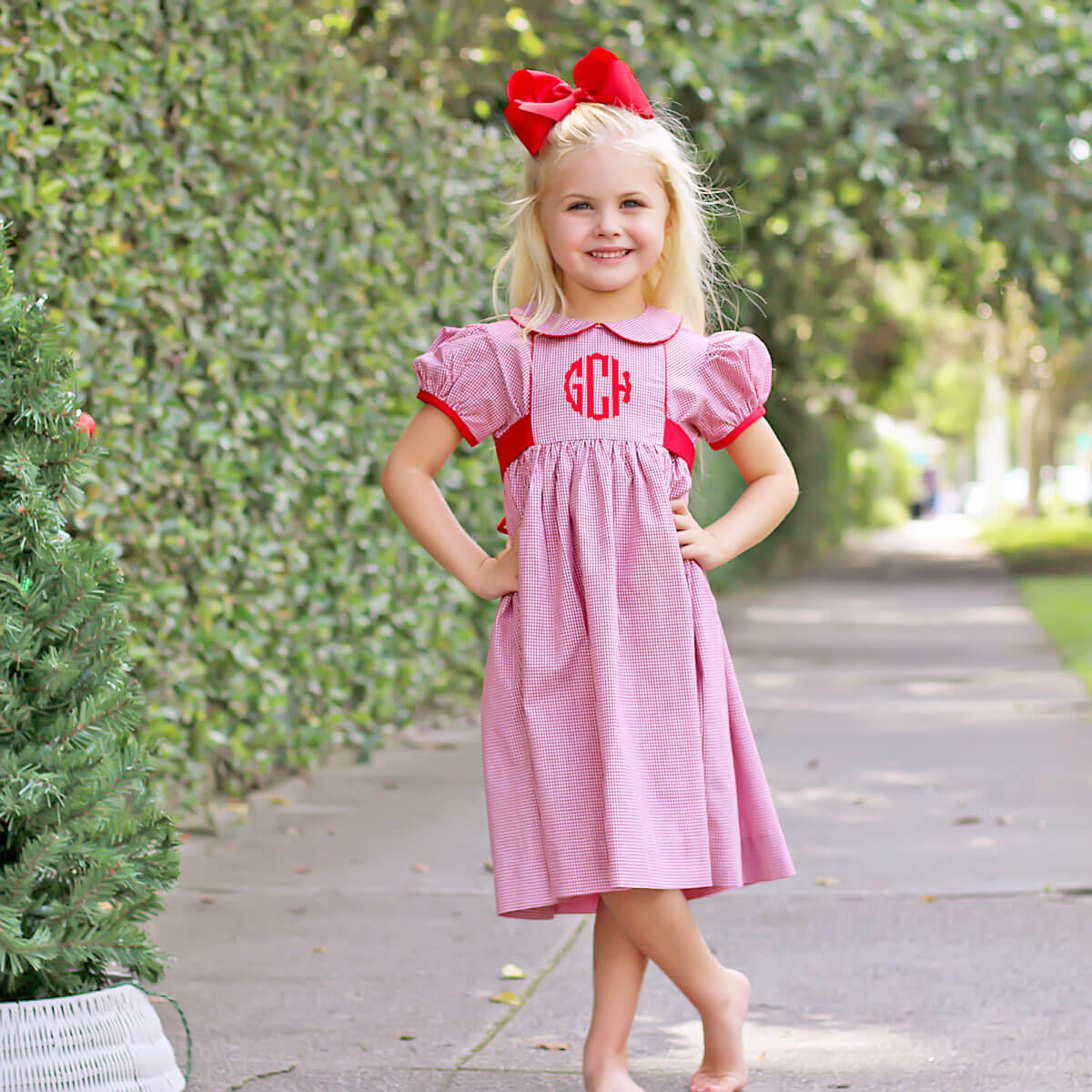Red Gingham Collared Sash Dress