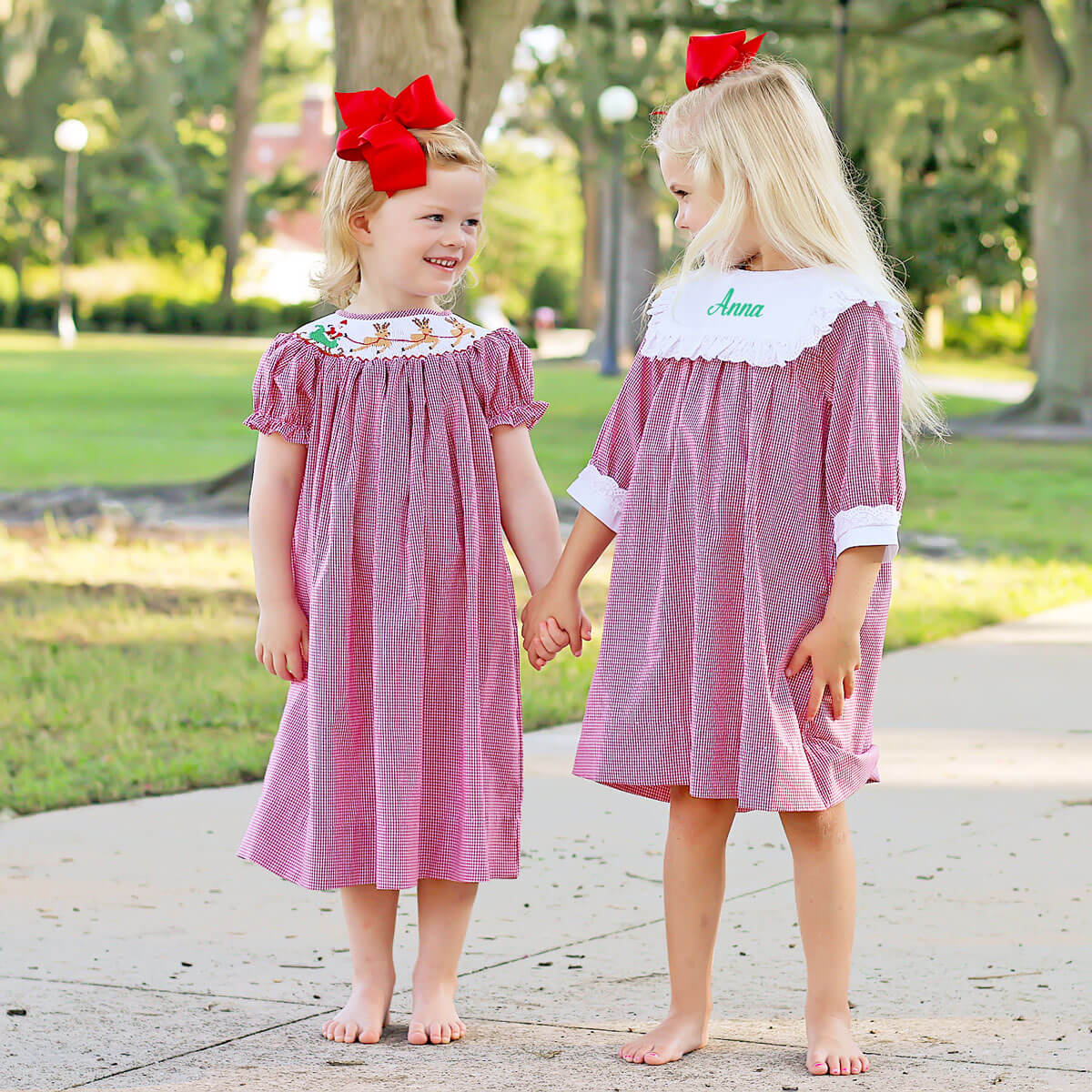 Santa's Magic Smocked Red Gingham Bishop Dress