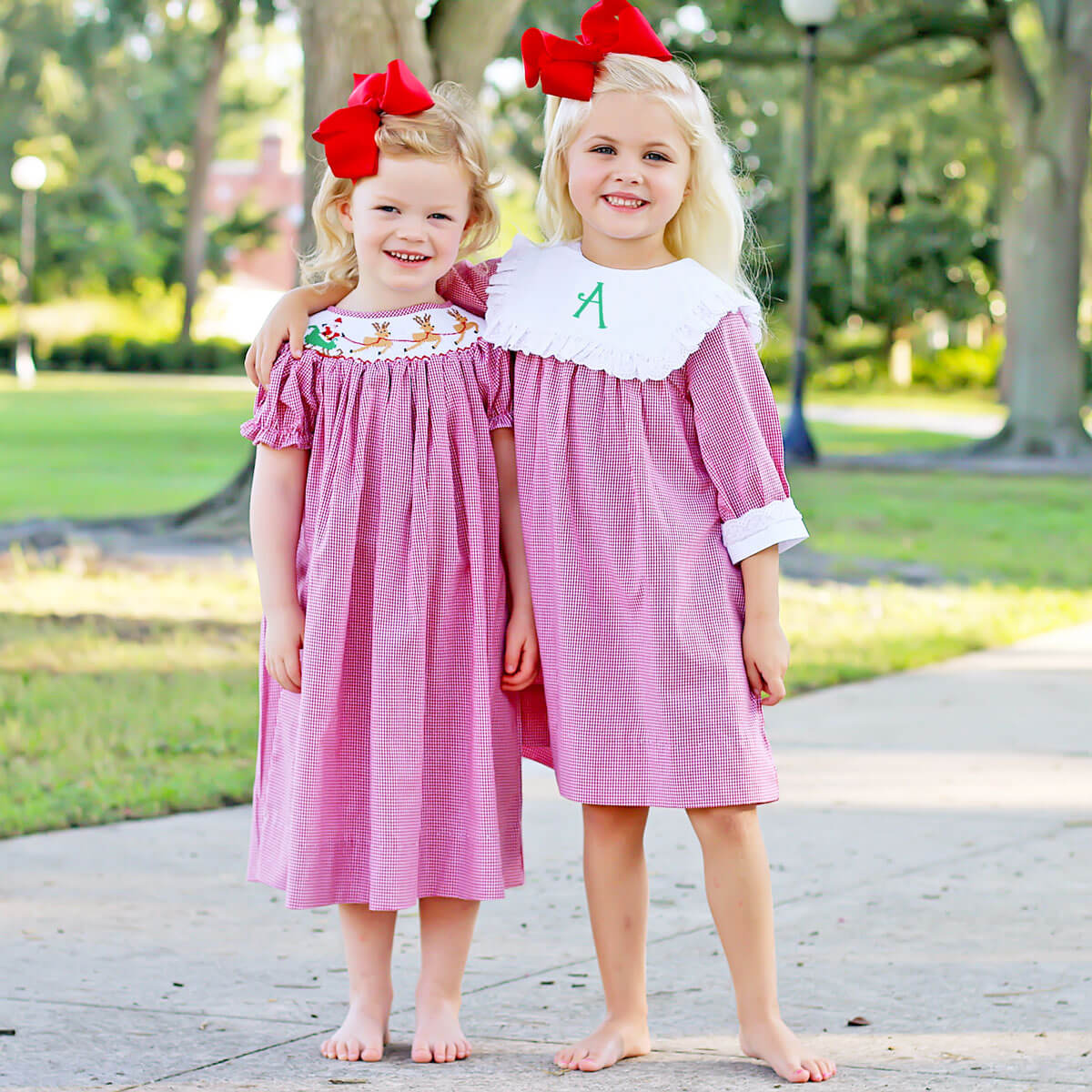 Santa's Magic Smocked Red Gingham Bishop Dress