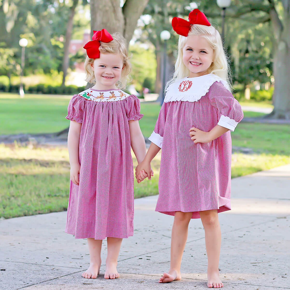 Santa's Magic Smocked Red Gingham Bishop Dress