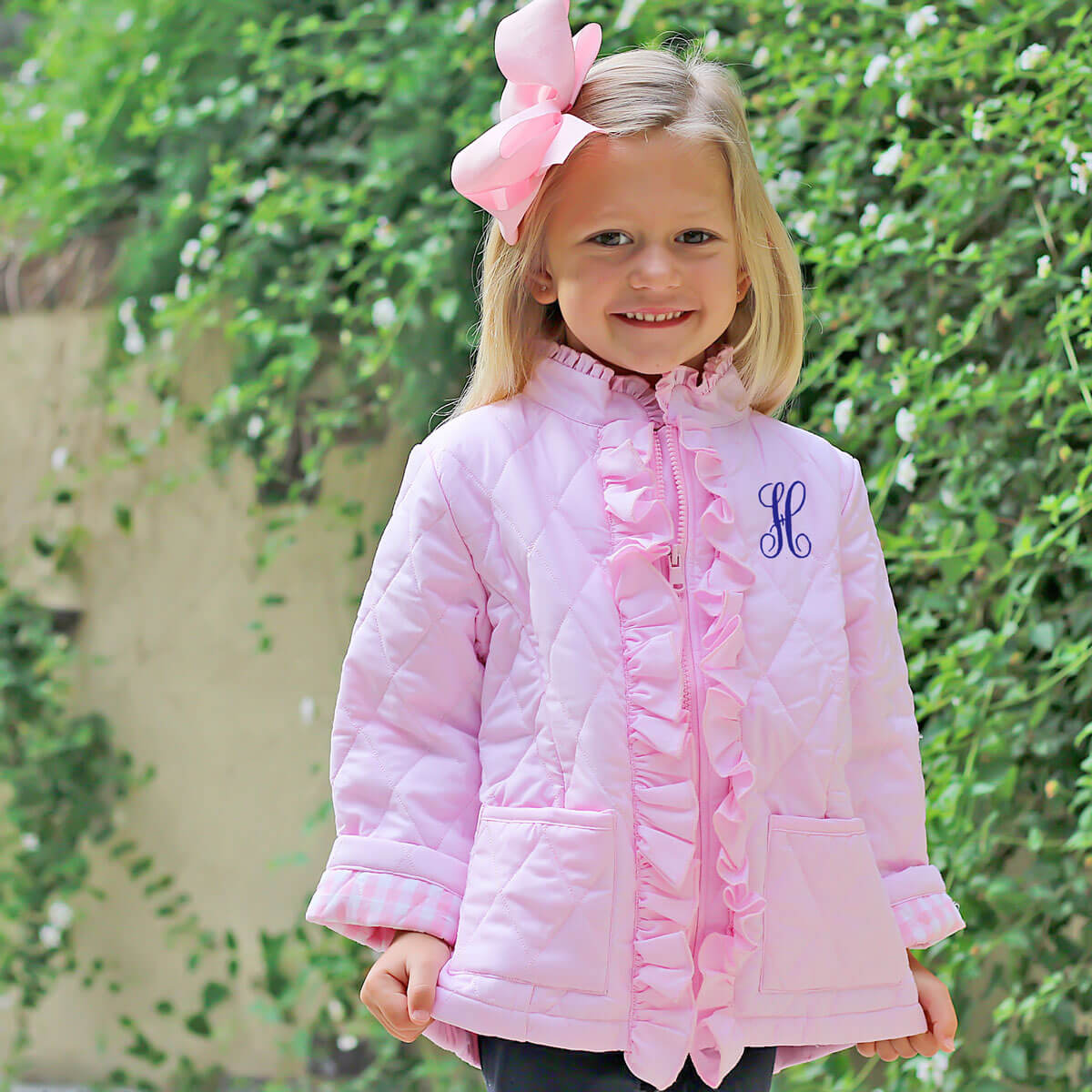 Pink Quilted Ruffle Coat
