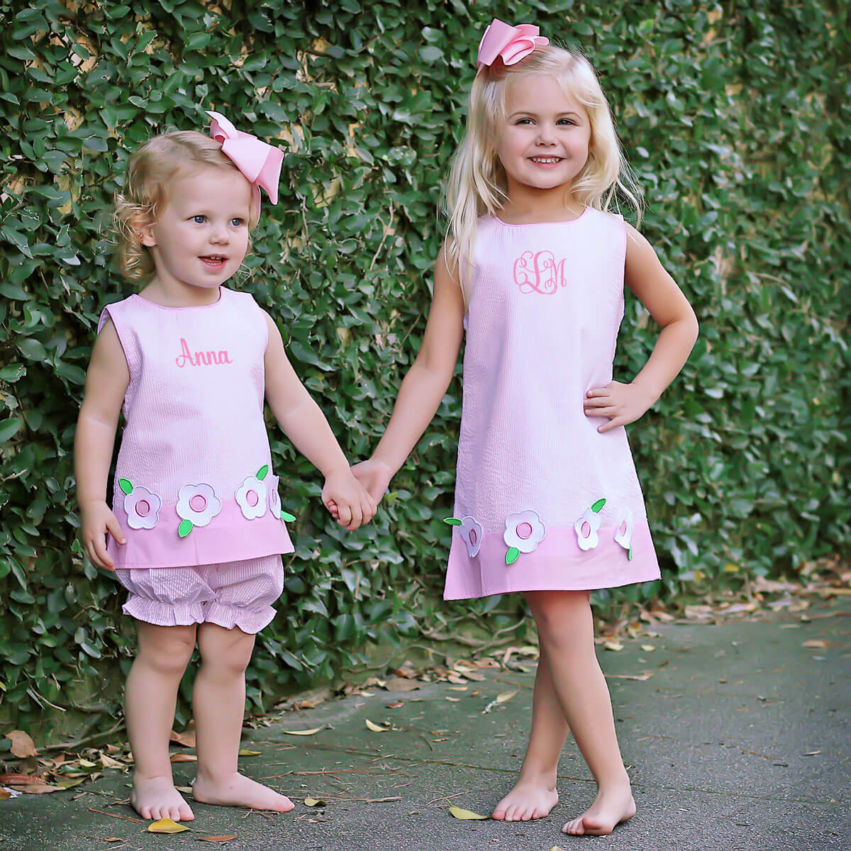 Flower Applique Pink Stripe Bloomer Set