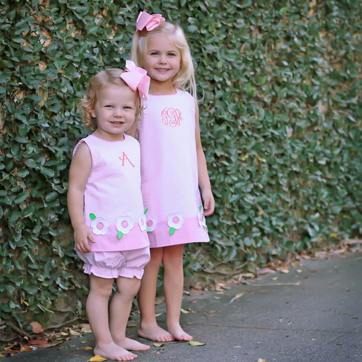 Flower Applique Pink Stripe Bloomer Set