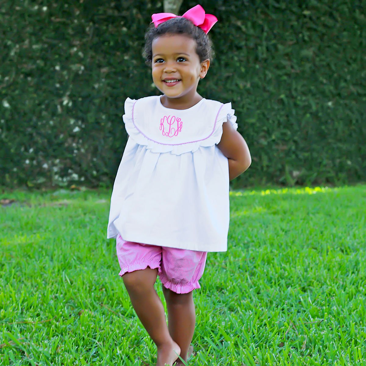 White and Pink Gingham Bloomer Set