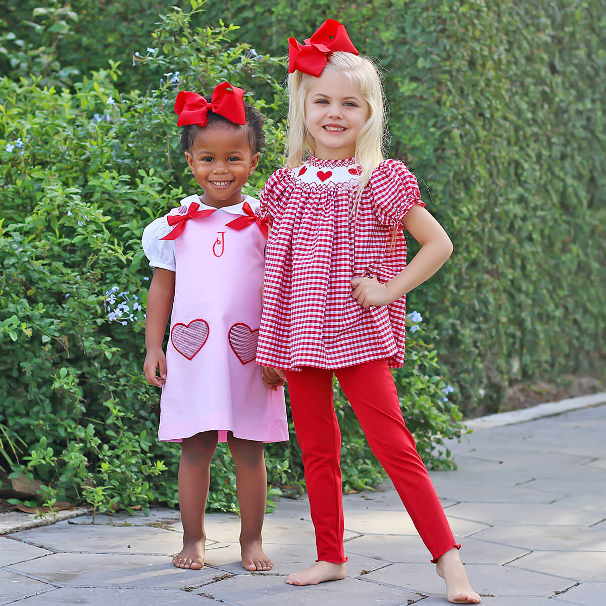 Heart Smocked Red Check Legging Set