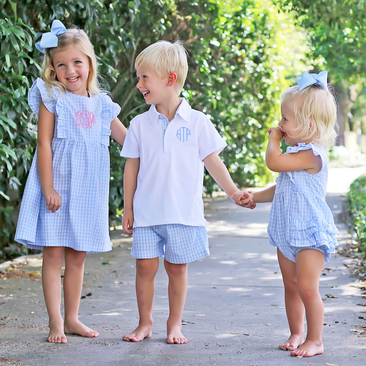 Pastel Blue Gingham Polo Short Set
