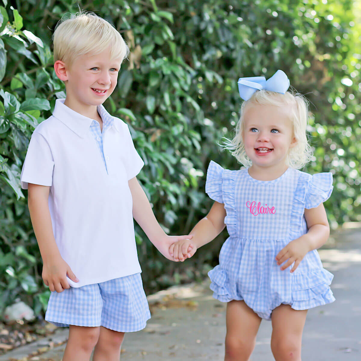 Pastel Blue Gingham Polo Short Set